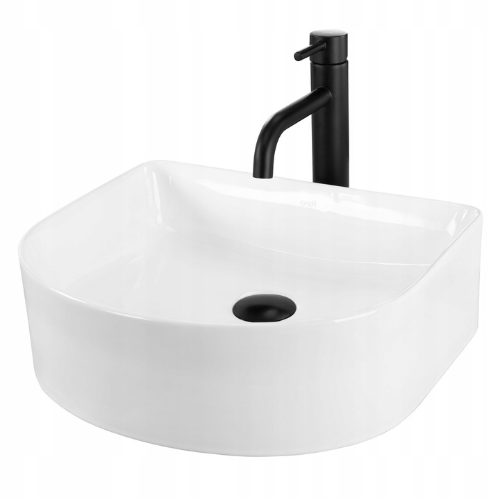 Lavoar de baie pe blat, Rea, Clara, Ceramica, Alba, Dreptunghiulara, 400 x 350 x 130 mm, Orificiu de scurgere 4.5 cm, Posibilitate de montare pe blat