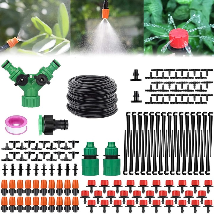 Kit de irigare prin picurare, 30 m, sistem automat de udare, multicolor