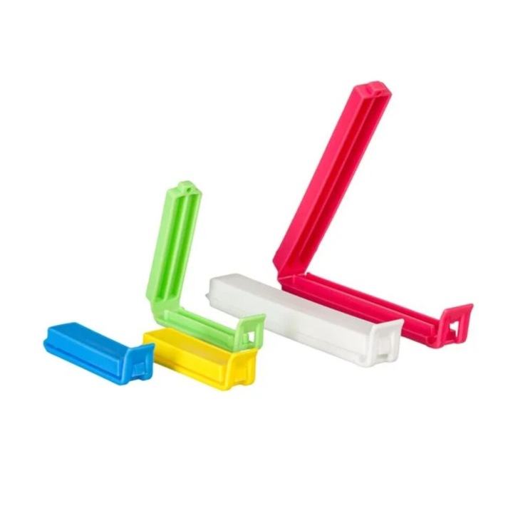 Set clipsuri de sigilare a pungii, plastic, rosu/albastru/galben/verde/alb, 20buc, 6-10cm