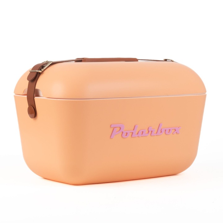 Хладилна кутия Polarbox, Classic, капацитет 12 литра, ретро дизайн, запазва напитките и храната студени, идеална за пикник/плаж/туризъм, херметично затваряне, кожена каишка, оранжева