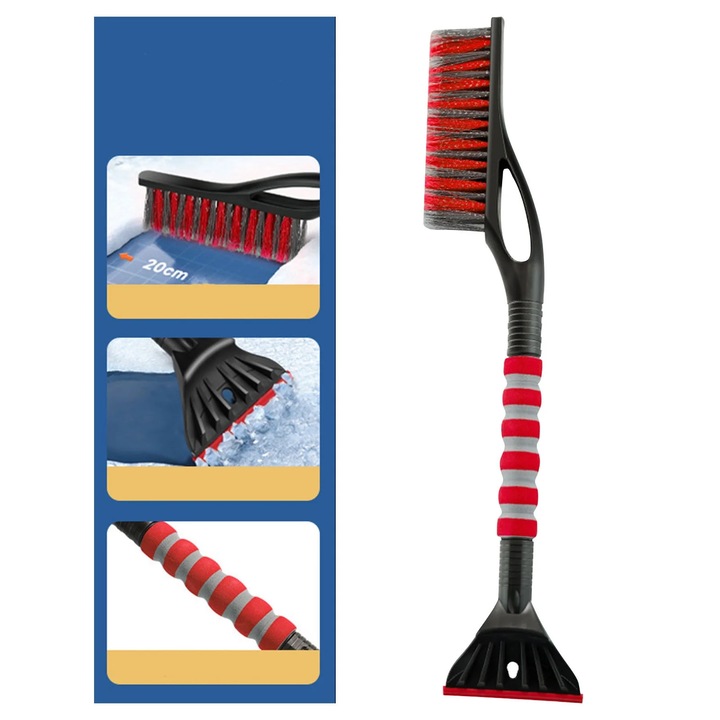 Perie si racleta pentru zapada auto ZYBLSSBB LSM2353-BCS0349997, multifunctionala detasabila cu maner buretat anti-alunecare si lama racleta din cauciuc, multicolor, 1 buc