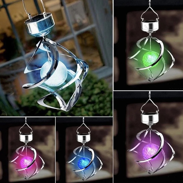 Въртяща се соларна камбанка YANYXR, многоцветен LED, 35x15см