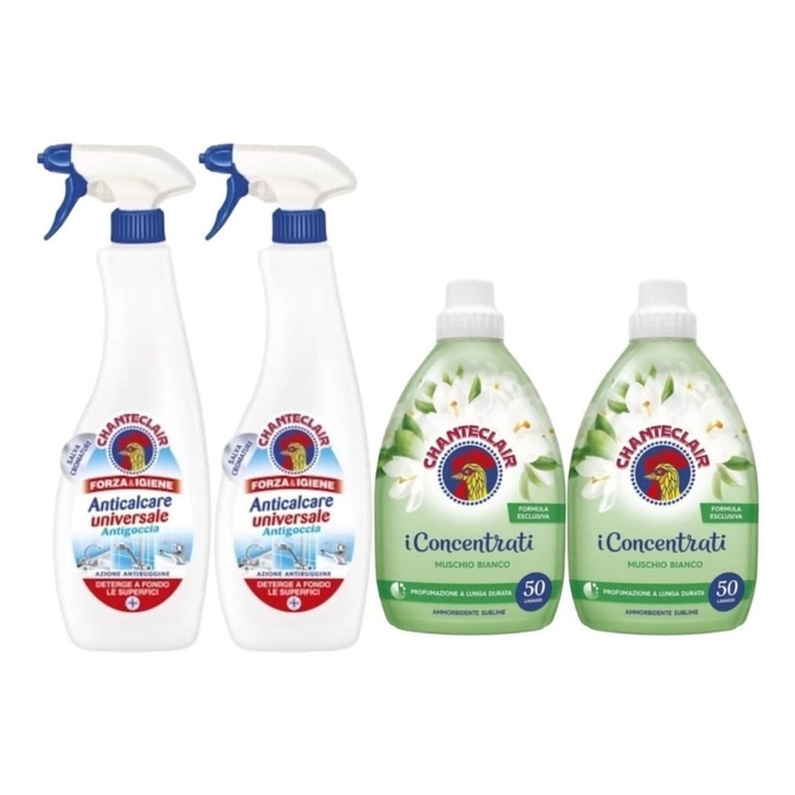 Pachet Chante Clair 2 x Spray Universal 625ml Anticalcar Antiaburire, 2 x Balsam Rufe 1l Muschio Bianco 50 Spalari