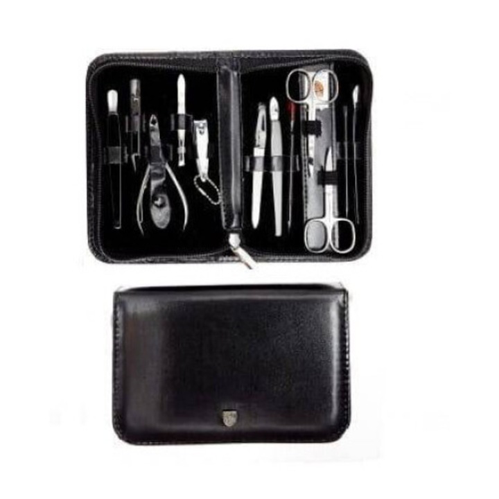 Trusa manichiura Kellermann, 12 unelte, inox, negru, 18x11cm