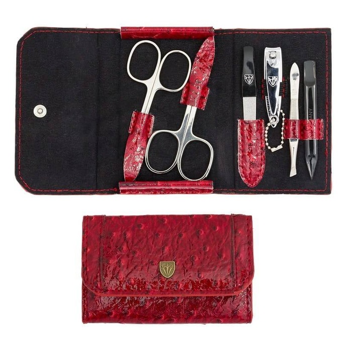 Trusa manichiura Kellermann, 6 unelte, etui rosu din piele ecologica, 7x12cm