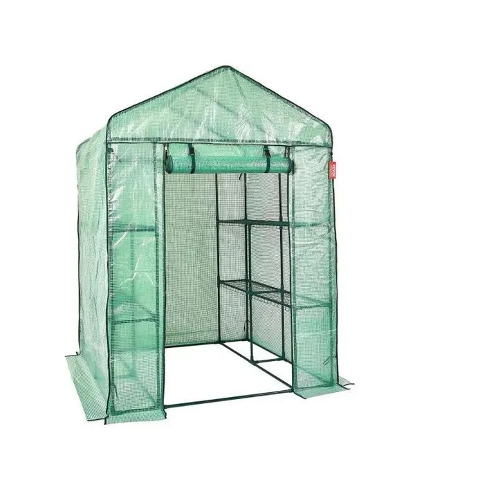 Bejárható fóliasátor, 55, 5x55, 5x78, 7 hüvelyk, kültéri növényvédő, polcos PE borítással és acél vázzal, zöld