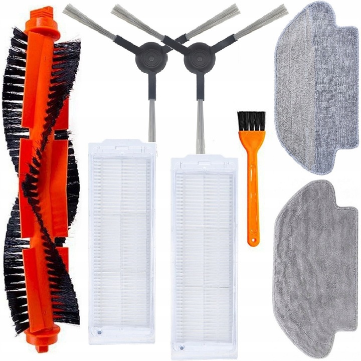 Set accesorii aspirator Xiaomi Mi Robot Vacuum - Mop Pro, 1 perie principala portocalie, 2 filtre, 2 perii laterale negre, 2 carpe de mop