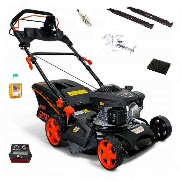 Комплект косачка, НЕМСКА, с аксесоари, двигател 7HP, работна ширина 40см, с големи колела, бензин