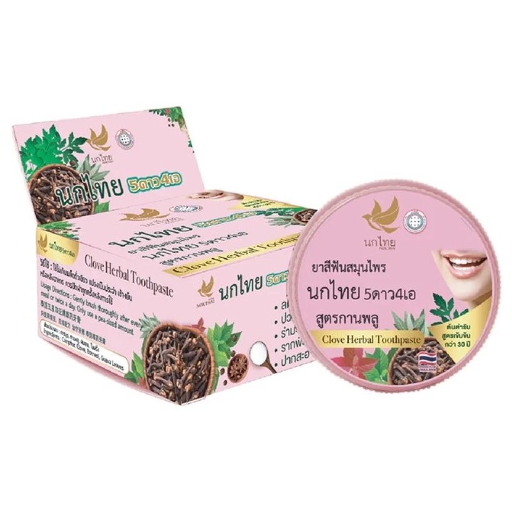 Тайландск билкова избелваща паста за зъби NOKTHAI с екстракт от карамфил, концентрирана, 25гр