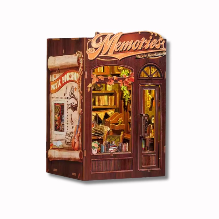 Комплект 3D Пъзел Book Nook Nookche Библиотека на Спомените, Разделител за Книги, Направи си сам, DIY, С LED Светлини, Сензорен Бутон, 17x11, 5x10 cm, 136 Части