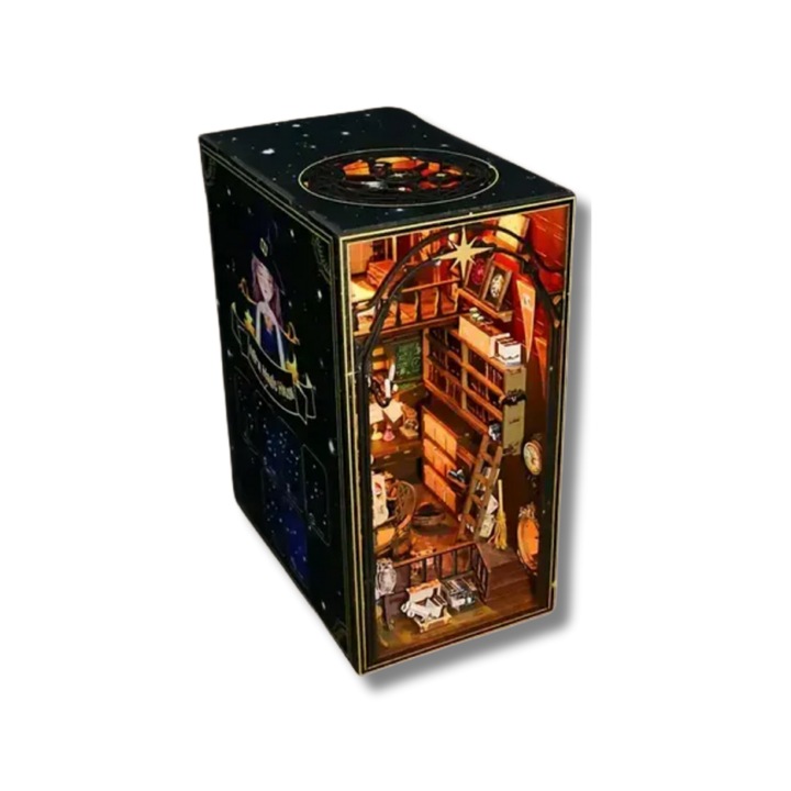 Set puzzle 3D, Toy, Book Nook Nookche The Magical World of Peace, Despartitor de carti, DIY, Cu lumini LED, Buton tactil, 12x18x11 cm, 145 Bucati