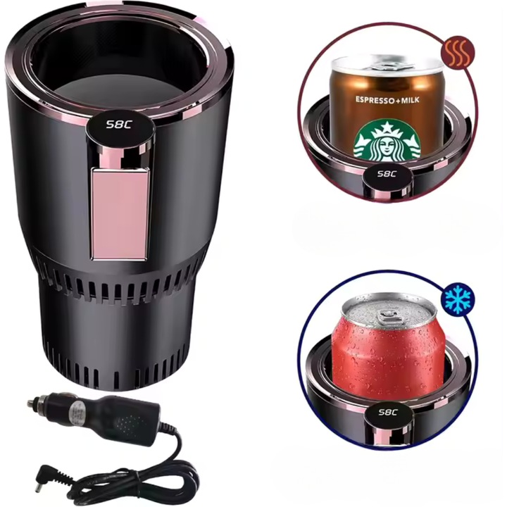 Cana Electrica pentru Masina 2 in 1 cu functie de Incalzire si Racire, BoutiqueBox, Termos, Frigorifica, Afisaj digital, Control Temperatura, Compatibila cu Sticle si Cutii de Bauturi, pentru Ceai, Cafea, Portabila, Neagra