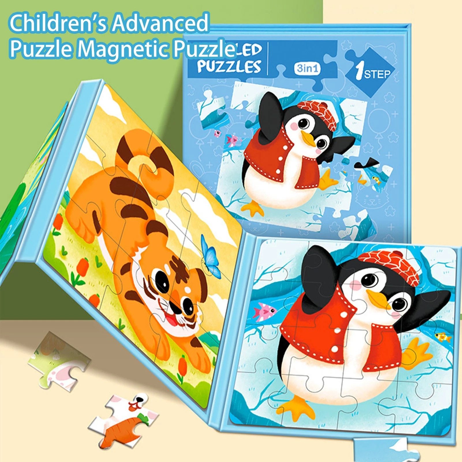 Carte puzzle magnetica pentru copii, animale si vehicule