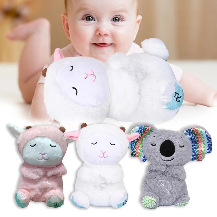 Плюшена кукла Коала, 15 см, многоцветна, за бебета 6-9 месеца, със звуци и дихателни движения