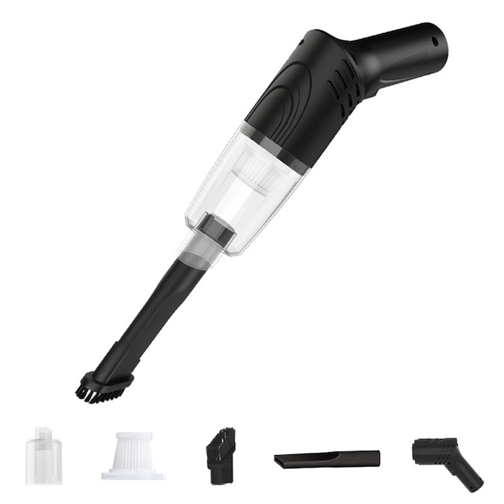 Aspirator de birou, design mini, reincarcabil USB, 1200mAh, roz+alb, portabil, pentru curatarea biroului si masinii