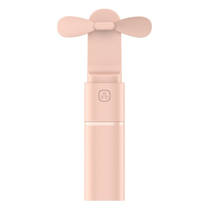 Мини преносим вентилатор, презареждаем през USB, функция за външна батерия, малък размер, розов