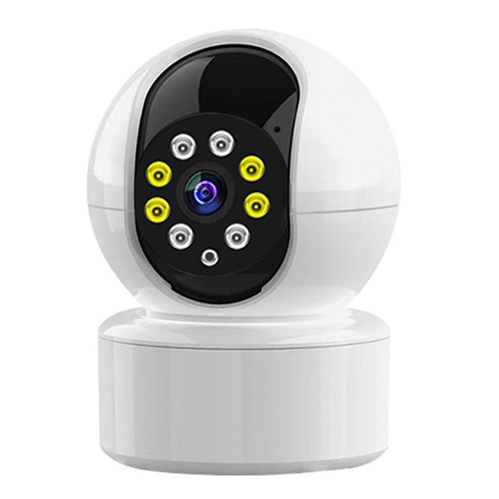 PTZ WiFi 1080P okos kamera, vezeték nélküli beltéri biztonsági kamera, éjjellátó, mozgásérzékelés, kétirányú hang, push riasztás, SD kártyahely bébi- és háziállatfigyelőhöz, otthoni használatra