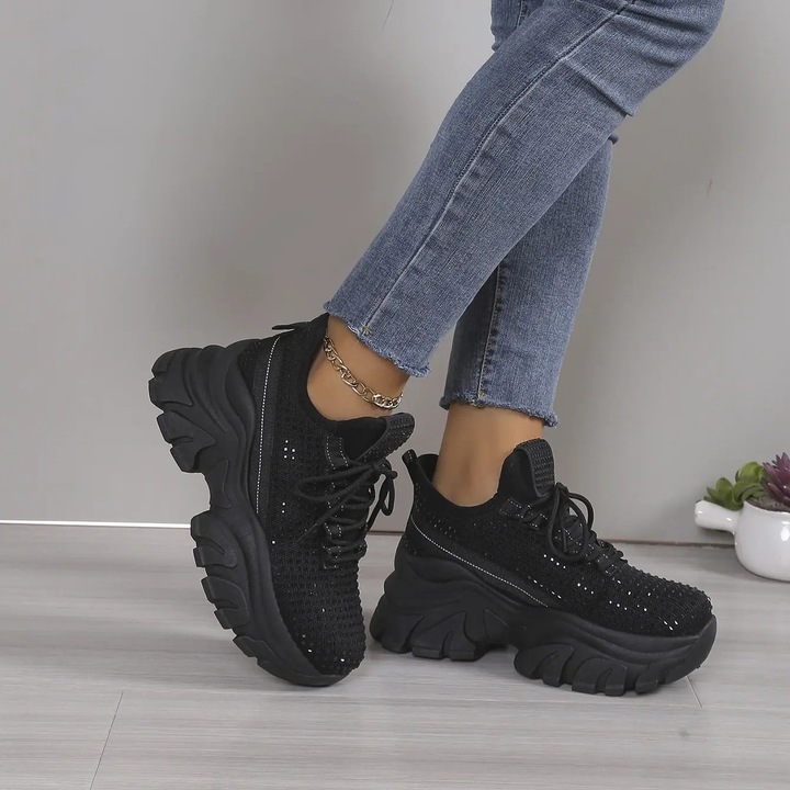 Ежедневни дамски кецове с лъскави детайли, Черен