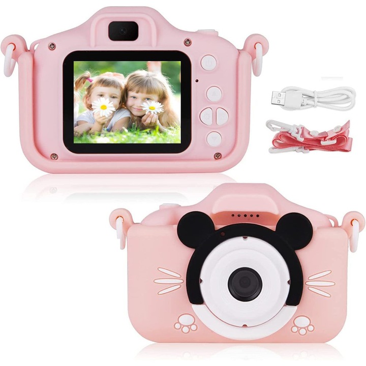 Camera digitala copii HERUSI duala, ecran 2 inch, silicon, 32GB, 600mAh
