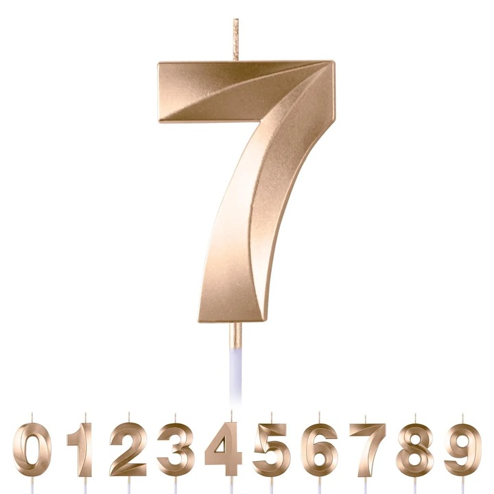Lumanare Premium Cu Numar pentru Aniversari, Design 3D, Numar 7, Auriu, Lumanare tort, 12cm