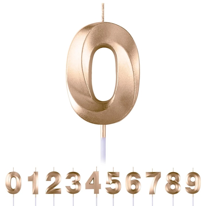 Lumanare Premium Cu Numar pentru Aniversari, Design 3D, Numar 0, Auriu, Lumanare tort, 12cm