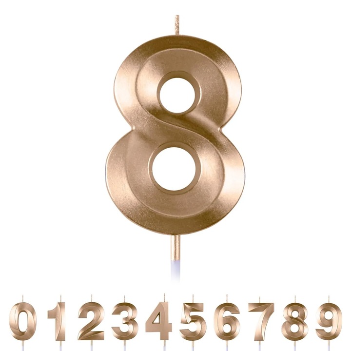 Lumanare Premium Cu Numar pentru Aniversari, Design 3D, Numar 8, Auriu, Lumanare tort, 12cm