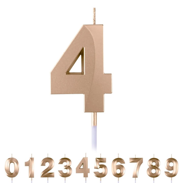 Lumanare Premium Cu Numar pentru Aniversari, Design 3D, Numar 4, Auriu, Lumanare tort, 12cm
