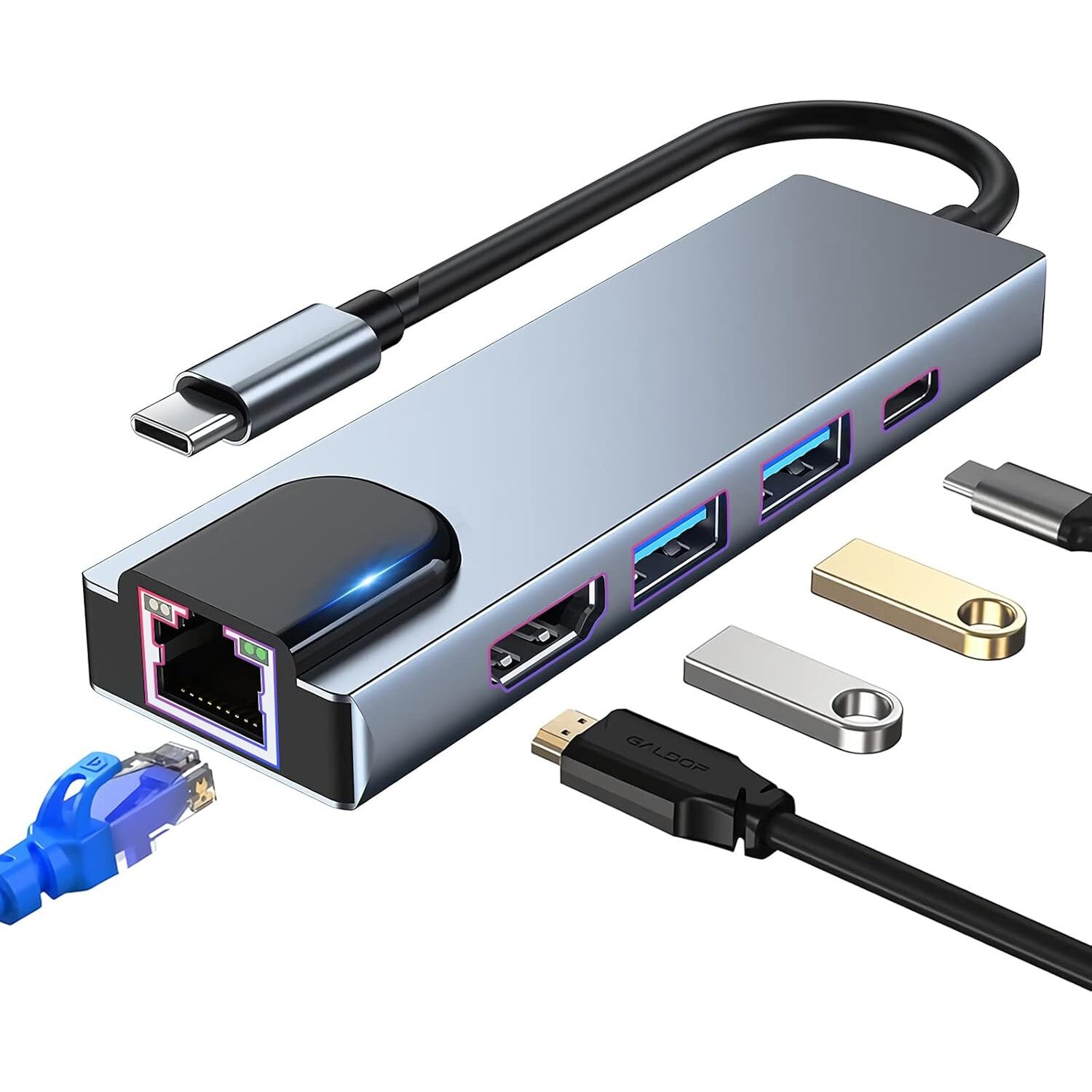 USB-C Hub 4-in-1 – 1x USB 3.0 + 3x USB 2.0, Ultraflaches Aluminium-Design, Für MacBook, Surface, XPS U.v.m.