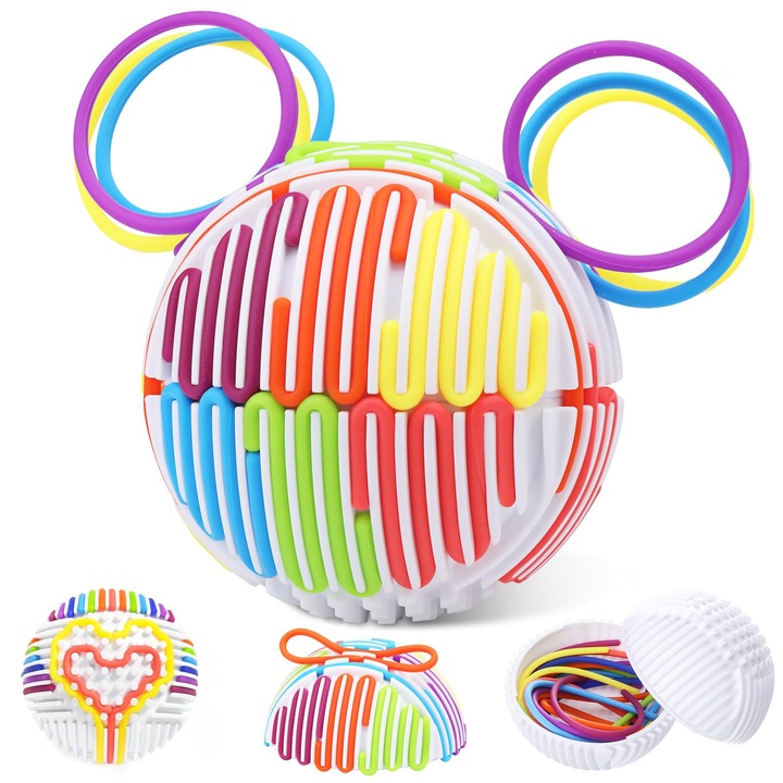 Jucarii Senzoriale Fidget Toy Squishy, TECHWONDERZ, Minge senzoriala, Anti-Stres, +3 Ani. set cu 16 cordoane din silicon, ajuta la dezvoltarea cognitiva, reduce stresul, multicolor