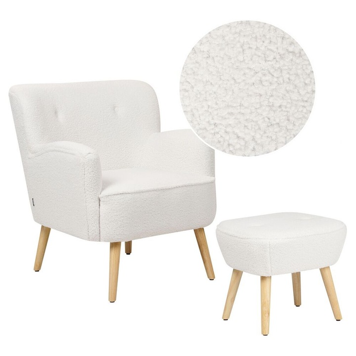 Fotoliu Tumba cu taburet Boucle Alb