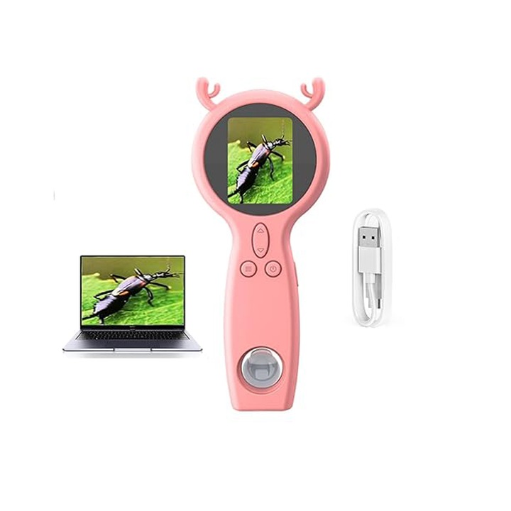 BOMSTOM 500x hordozható digitális mikroszkóp, 2MP, 2.0" HD kijelző, rózsaszín