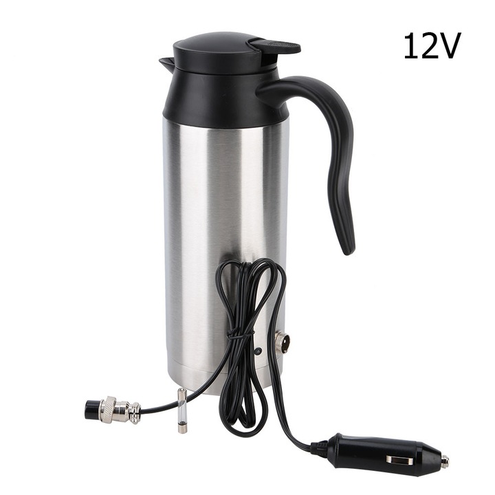 Autós elektromos vízforraló 800ml rozsdamentes acél piros ergonomikus 12V