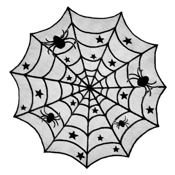 Fekete pókhálós poliészter csipke kerek asztalterítő, 40 hüvelyk, Halloweenre, Halloween vacsorapartira