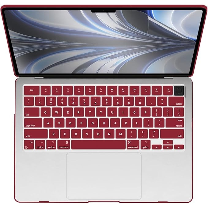 Carcasa rosie mata pentru MacBook, design decupat, 13,6 inch, material PVC, pentru A2681/A3113/A3240, rezistenta la zgarieturi, rezistenta la cadere
