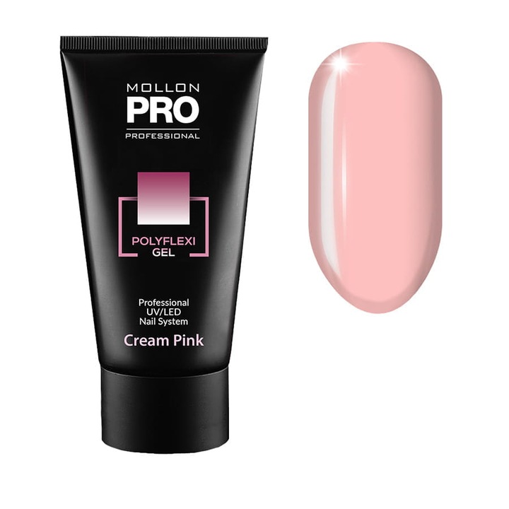 Gel PolyFlexi pentru modelarea unghiilor MOLLON, crema roz, 60 ml, fara miros, usor de utilizat