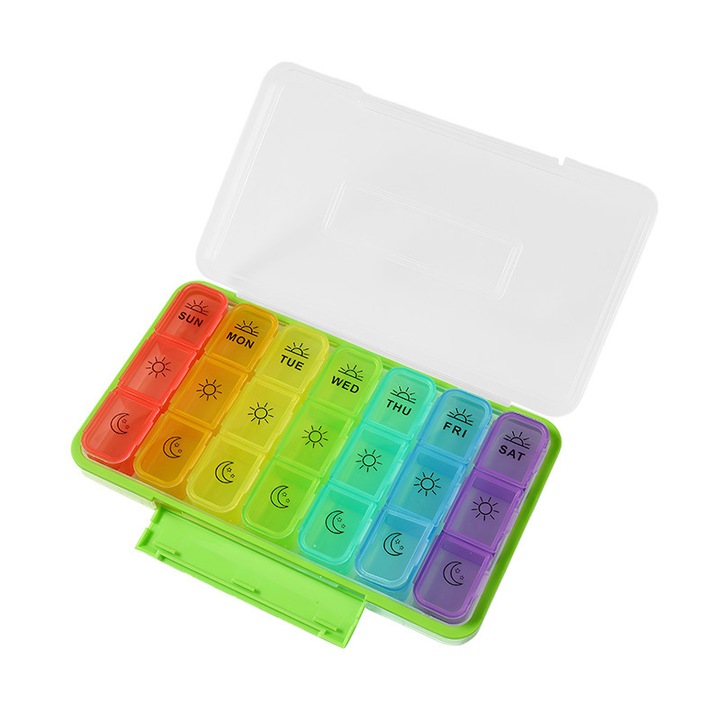 Organizator pastile, CeruleTree, 21 compartimente, multicolor, material PP