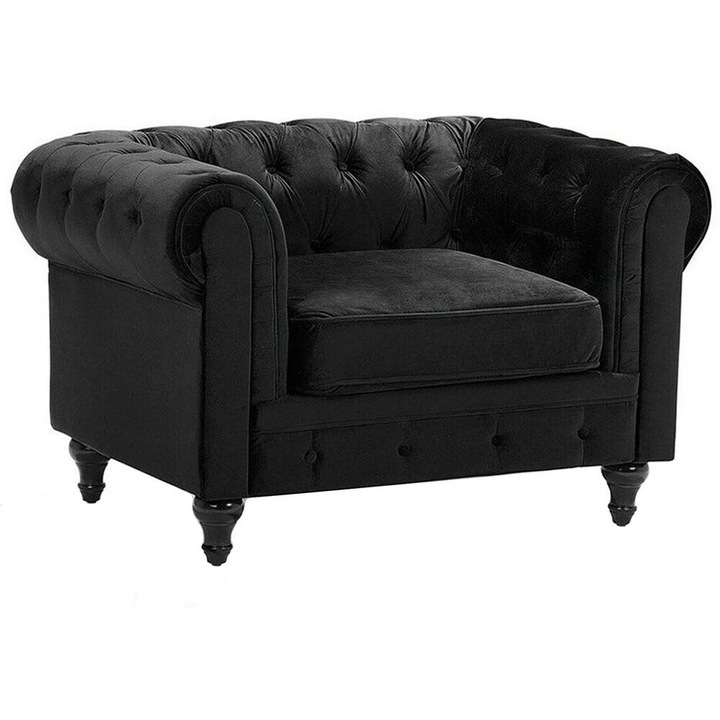 Fotoliu Chesterfield Catifea Negru