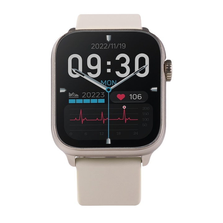 SmartWatch Vivax Life FIT3, Bluetooth 5.2, Rezistenta la apa IP68, Procesor Realtek RTL8763EW / 2 nuclee, 128 GB, Bej