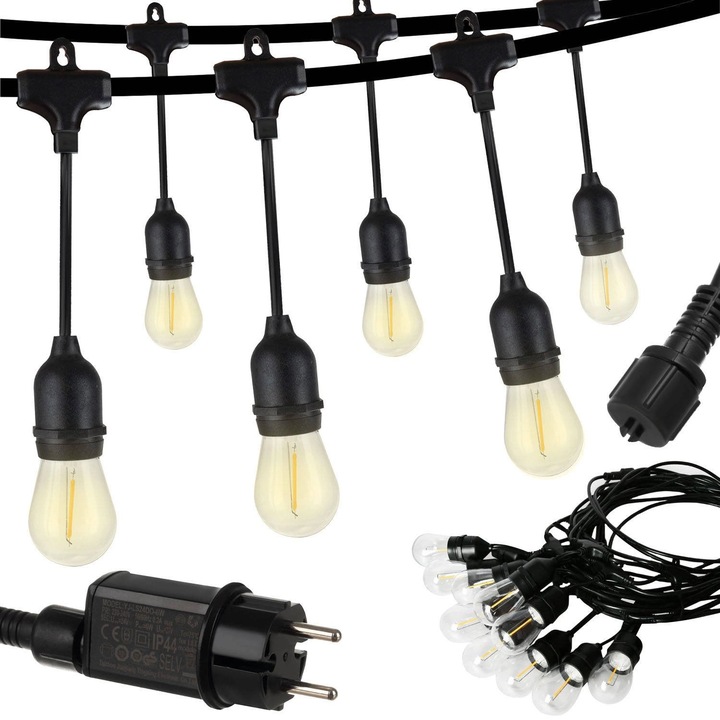 Ghirlanda de lumini LikeSmart, cu Telecomanda, pentru gradina, Suspendata, 5m 24V IP44, 10 Becuri E27, Lumina Calda