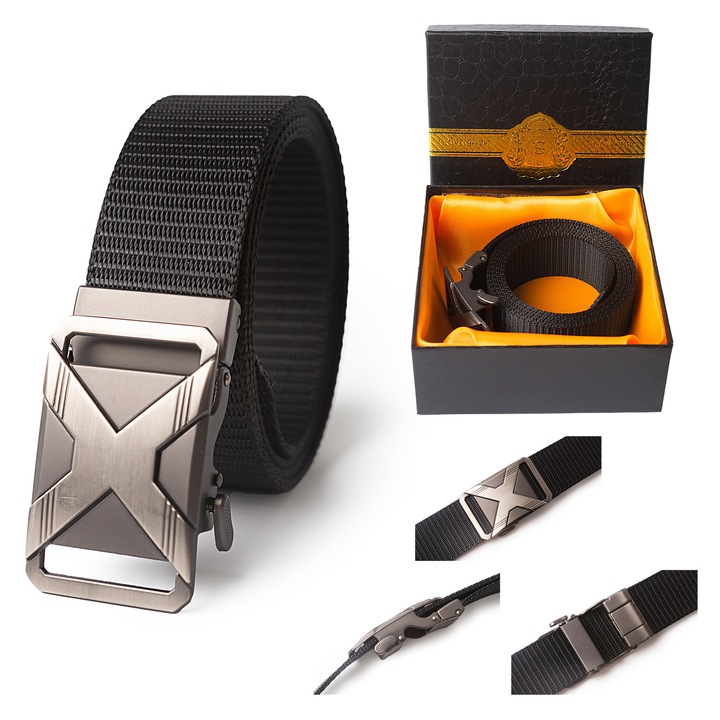 Férfi taktikai öv, HUA BAI NA, elite kiadás, nejlon, fekete/zöld, 3,5x125cm