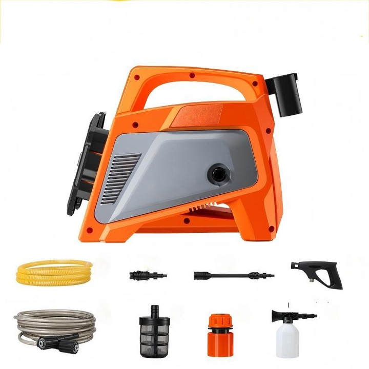 Водоструйка, 1800 W, 140 бара, 450 л/ч, 7 м маркуч за високо налягане, пълен комплект аксесоари, оранжево/черно