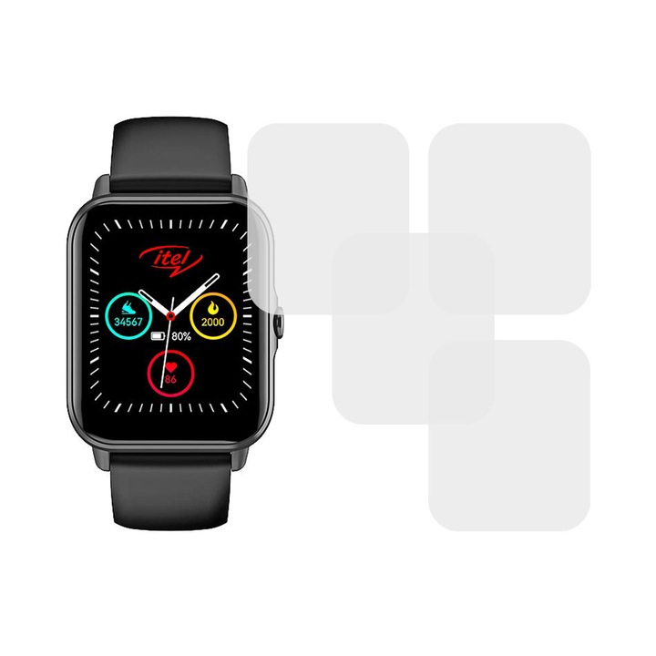 Комплект от 4 x фолио, съвместимо с itel Smartwatch 2, Comando Shield Full Glue, възобновяем хидрогел силикон, против удар и против счупване, SlimLine NanoShield, прозрачен