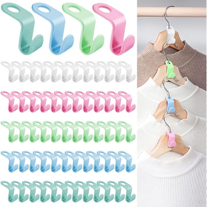 Set de 64 Umerase pentru Haine, Conectori din Plastic, Economisire Spatiu, Multicolor, 5x2cm