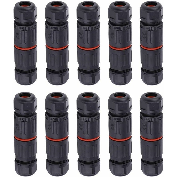Conector impermeabil 3 pini IP68, set 10 buc, nylon, 0.5-2.0mm2, 300V 16A