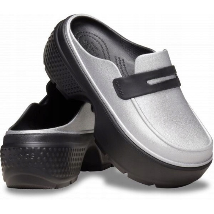 Crocs, Saboti Femei, Stomp Loafer 209937 Clog, Argintiu, Argintiu, 41-42
