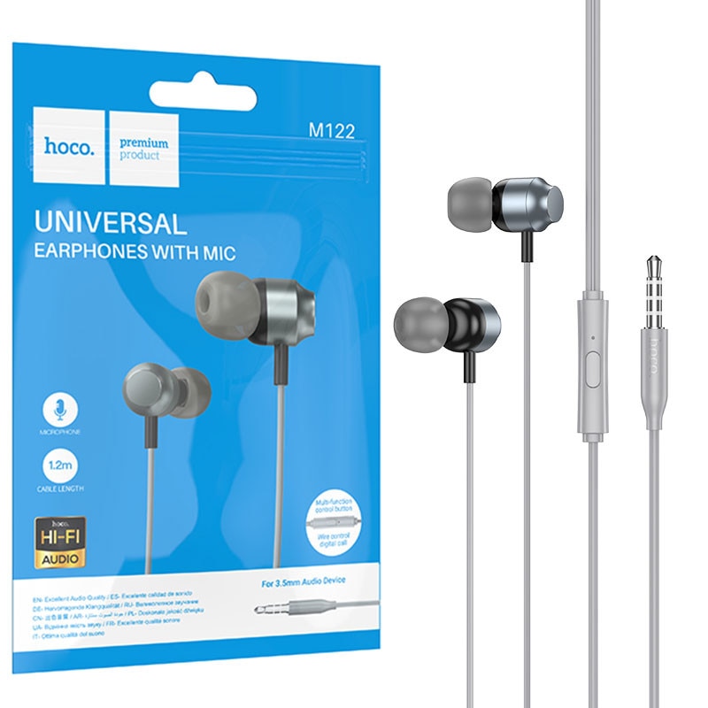 Casti cu Fir Hoco (M122), In Ear, 3.5mm, 1.2m, Mic & Volume Key, HiFi, Black
