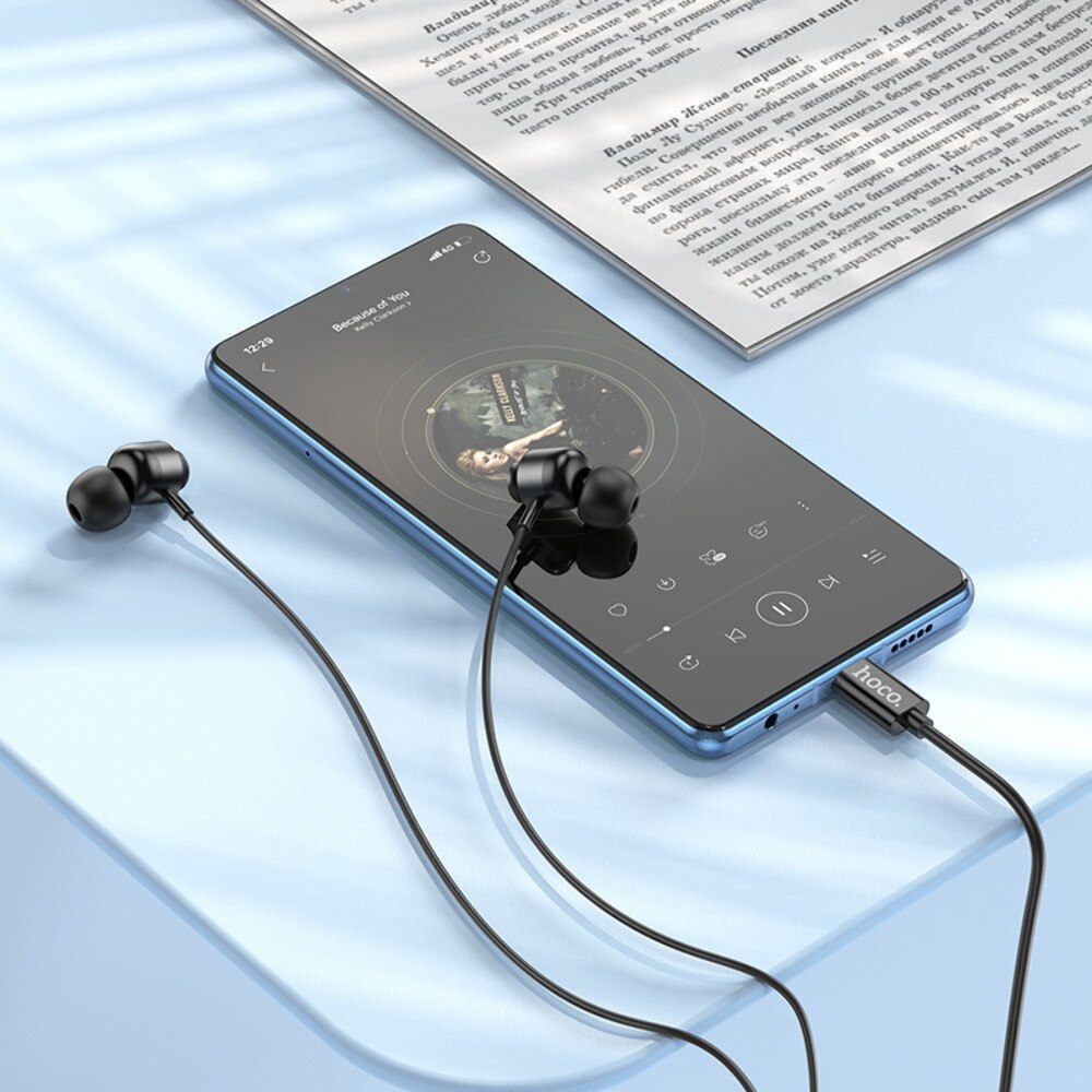 Casti cu Fir Hoco (M122), In Ear, USB-C, 1.2m, Mic & Volume Key, HiFi, Black