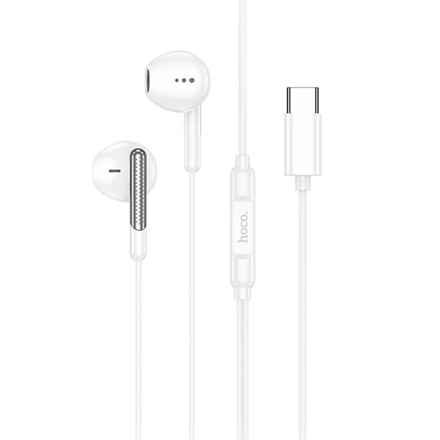 Casti cu Fir Hoco (M123), In Ear, USB-C, 1.2m, Mic & Volume Key, HiFi, White