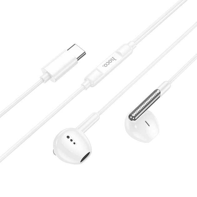 Casti cu Fir Hoco (M123), In Ear, USB-C, 1.2m, Mic & Volume Key, HiFi, White