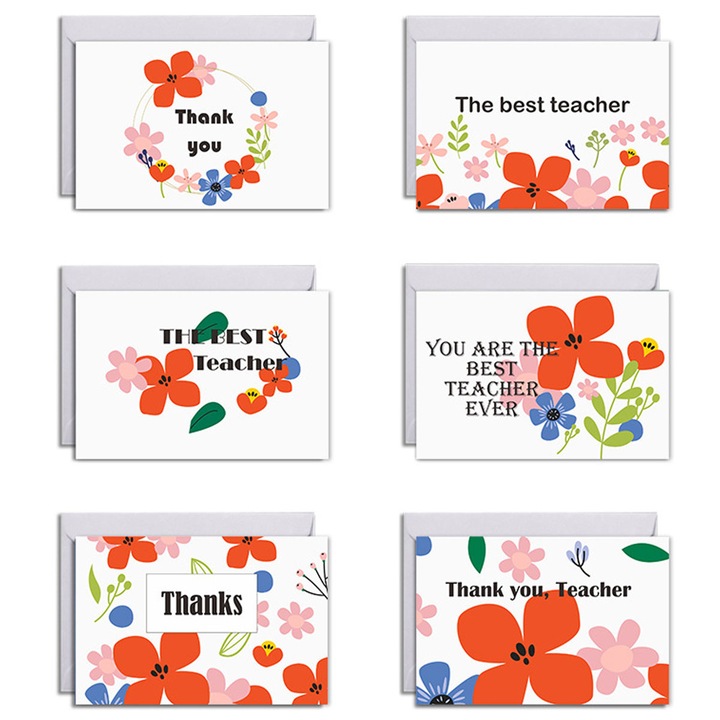 Set felicitari multumire profesori 6 modele multicolor 10x15cm